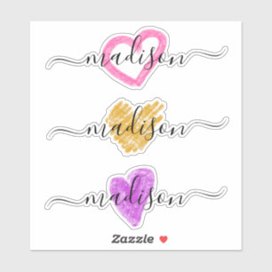 Op maat gemaakte handgeschreven naam monogram hart sticker