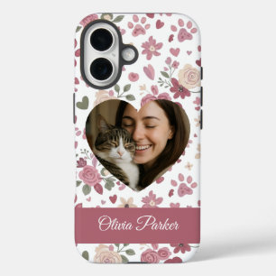 Op maat gemaakte hartfoto kattenliefhebber telefoo iPhone 16 hoesje