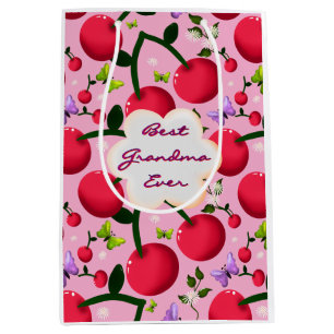 Op maat gemaakte helder roze bloemen kersenpatroon medium cadeauzakje