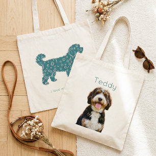 Op maat gemaakte hondenfoto & naam gepersonaliseer tote bag