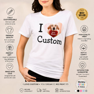 Op maat gemaakte I Love Pet T-shirt Voeg foto van