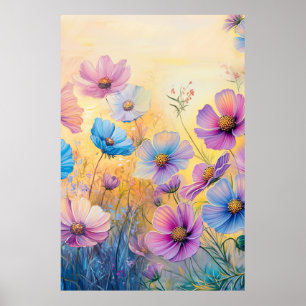 Op maat gemaakte illustraties van roze paarse bloe poster