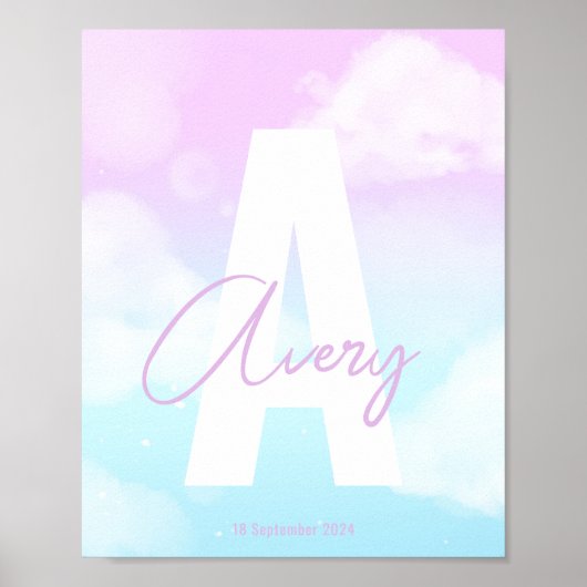 Op maat gemaakte initiële kunst roze monogram muur poster (Voorkant)