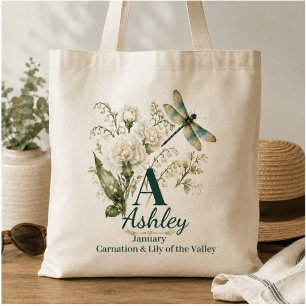 Op maat gemaakte januarigeboortedag bloem monogram tote bag
