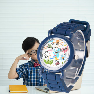 Op maat gemaakte jongensnaam blauwe Glitter riem K Horloge