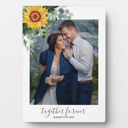 Op Maat Gemaakte Jonggehuwden Rustieke Zonnebloeme Fotoplaat (voorkant)