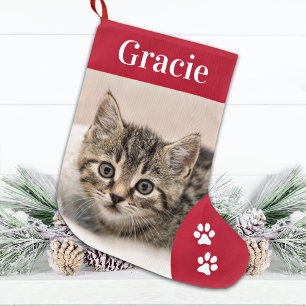 Op maat gemaakte kattenfoto vakantie rood geperson grote kerstsok