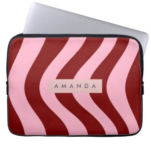 Op maat gemaakte kersenrode en roze golvende stree laptop sleeve