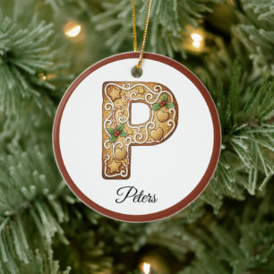 Op maat gemaakte kerst gingerbread letter P monogr Keramisch Ornament