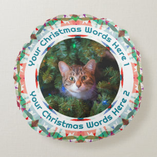 Op maat gemaakte kerst roze groene blauwe familie rond kussen