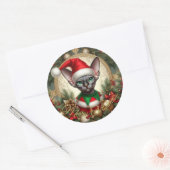 Op maat gemaakte Kerstelf Sphynx Kat Cadeau Kerstm Ronde Sticker (Envelop)