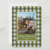 Op maat gemaakte kerstfoto kaart op groene gingham (Voorkant)