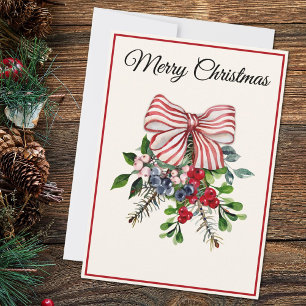 Op maat gemaakte kerstkaart met boogbessen en -loo