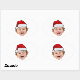 Op maat gemaakte Kerstman Hoed Stickers, Gezichts  Ovale Sticker