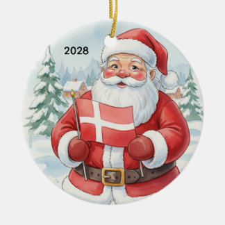 Op maat gemaakte Kerstman met de vlag van Denemark Keramisch Ornament