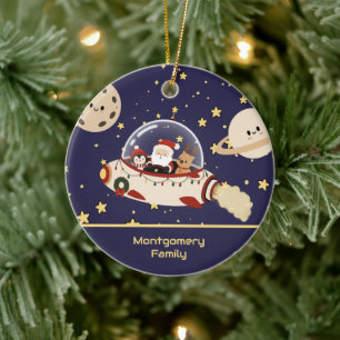 Op maat gemaakte Kerstman Ruimteschip Kerstmis Keramisch Ornament