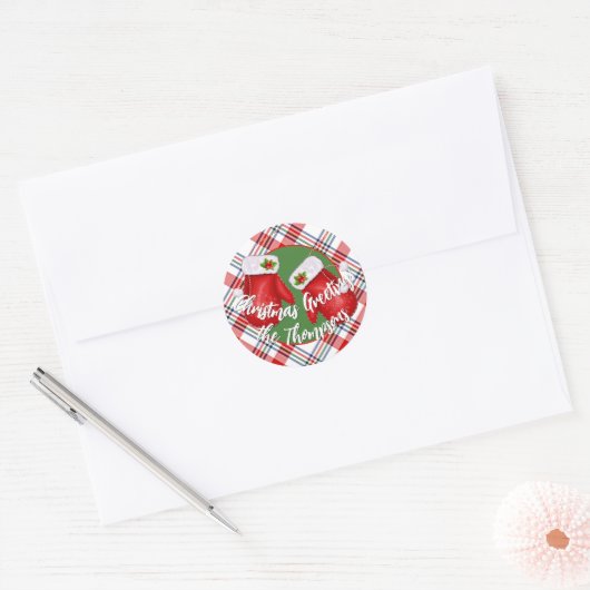 Op maat gemaakte kerstmannen handschoenen op rood ronde sticker (Envelop)
