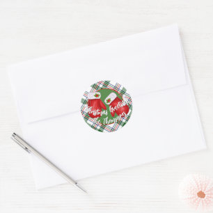 Op maat gemaakte kerstmannen handschoenen op rood ronde sticker