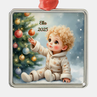 Op maat gemaakte Kerstmis baby meisje of jongen zi Metalen Ornament