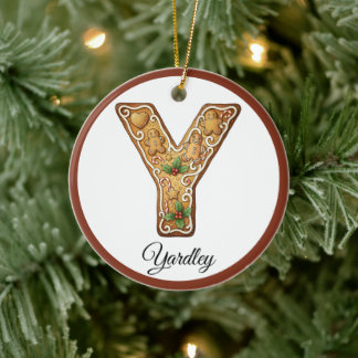 Op maat gemaakte Kerstmis Gingbread Letter Y Monog Keramisch Ornament