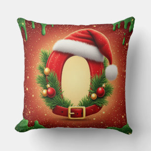 Op maat gemaakte Kerstmis monogram O met kerstmuts Kussen