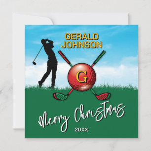 Op maat gemaakte kerstmonogramontwerp voor golfers feestdagenkaart