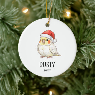 Op maat gemaakte kerstvalk met kerstmuts keramisch ornament