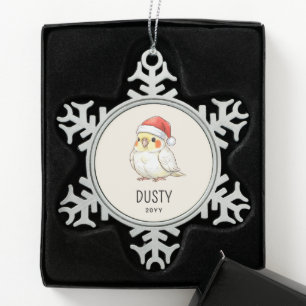Op maat gemaakte kerstvalk met kerstmuts tin sneeuwvlok ornament