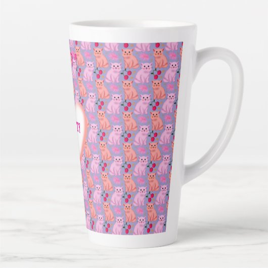 Op maat gemaakte knuffel kat kersen bloemmotief latte mok (Rechts)