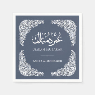 Op maat gemaakte leisteenblauwe Umrah Mubarak serv Servet