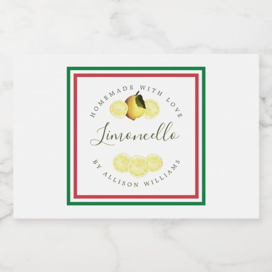 Op maat gemaakte Limoncello Italiaanse driekleurig Likeurfles Etiket (Enkel label)