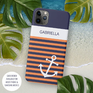 Op maat gemaakte marine donkerblauw wit zonnig ora iPhone 11 pro max hoesje