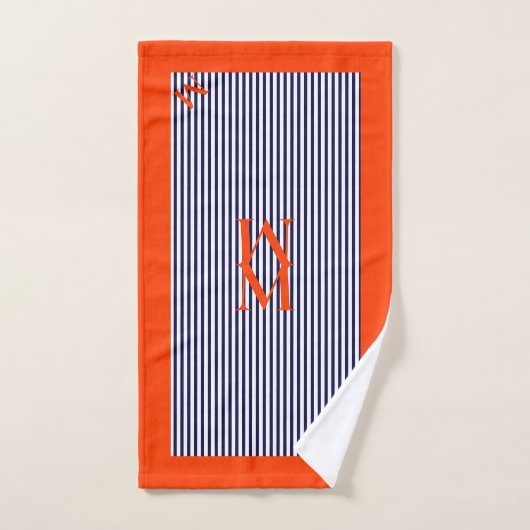 Op maat gemaakte marineblauwe en oranje nautische bad handdoek (Handdoek)