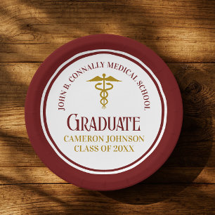 Op maat gemaakte Maroon Goud Medische School Afstu Papieren Bordje