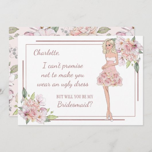 Op maat gemaakte meisjes bruidsmeisje voorstelkaar kaart (Voorkant / Achterkant)