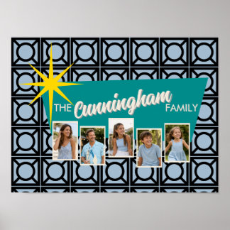 Op maat gemaakte mid-century familie foto wandkuns poster