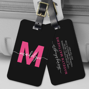 Op maat gemaakte moderne meisjesachtige roze monog bagagelabel