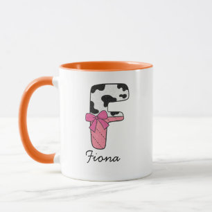Op maat gemaakte mok met beginletter Roze koe le