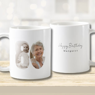Op maat gemaakte mok met twee foto's voor 80ste ve