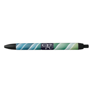 Op maat gemaakte monogram abstract blauwgroene pen