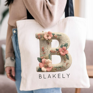 Op maat gemaakte monogram bloemen borduurwerk effe tote bag