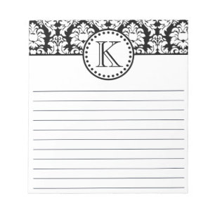 Op maat gemaakte monogram damast patroon notitiebo notitieblok