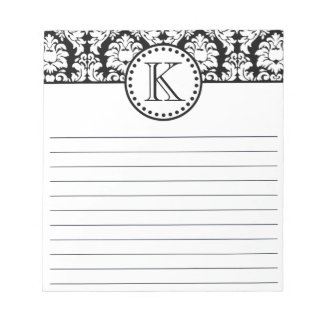 Op maat gemaakte monogram damast patroon notitiebo notitieblok