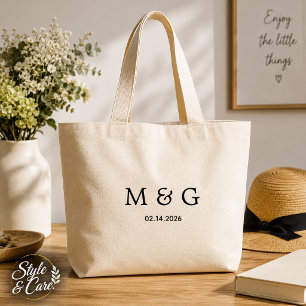 Op maat gemaakte monogram en datum gepersonaliseer grote tote bag