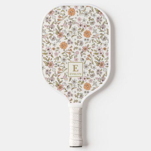 Op maat gemaakte monogram met wilde bloemen pickleball paddle (Voorkant)