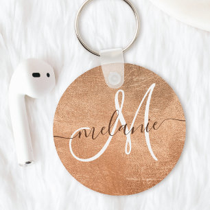 Op maat gemaakte monogram naam handschrift roze go sleutelhanger