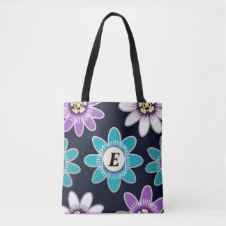 Op maat gemaakte monogram passiebloem bloemschoude draagtas