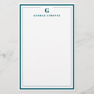Op maat gemaakte monogram teal blauwe rand briefpa briefpapier