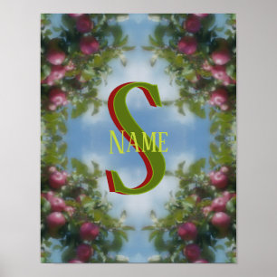 Op maat gemaakte monogram Uw initiële naam Rode Ap Poster