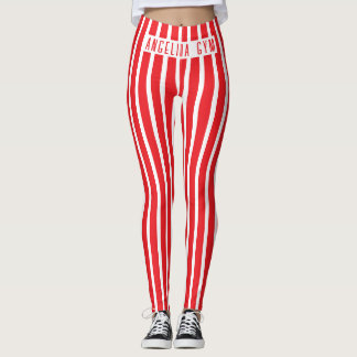 Op maat gemaakte naam Gym Rood en Wit Verticaal Ge Leggings
